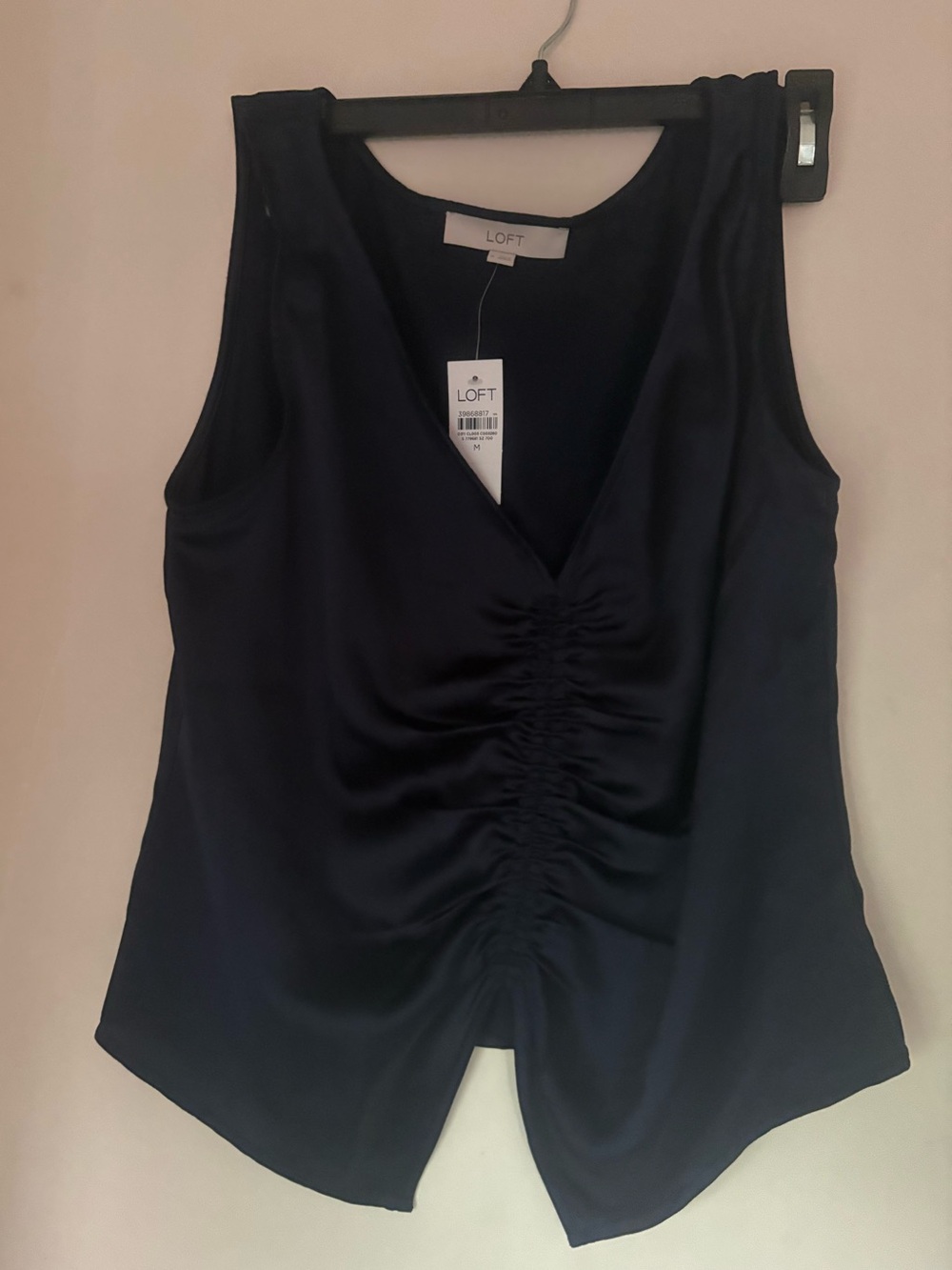 LOFT Black V-Neck Sleeveless Ruched Front Camisole